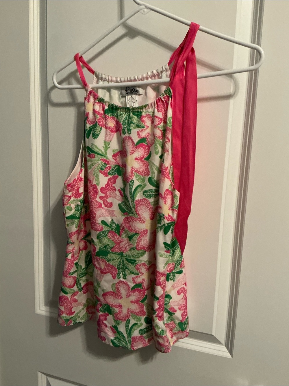Lilly Pulitzer White Floral top with Pink and Green Print